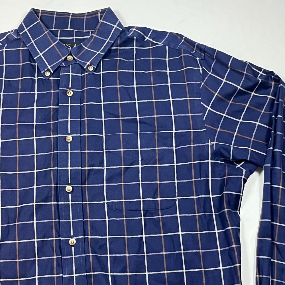 Jos‎ A Bank Travelers Collection Navy Blue Windowpane Check Shirt Mens Large Top